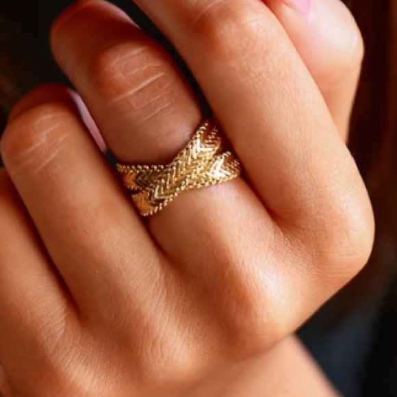💛18K gold plated flat chain statement ring - Picture 2 of 12